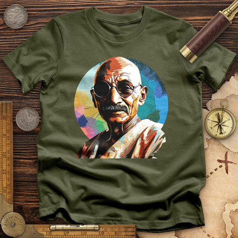 Colorful Ghandi T-Shirt Military Green / S