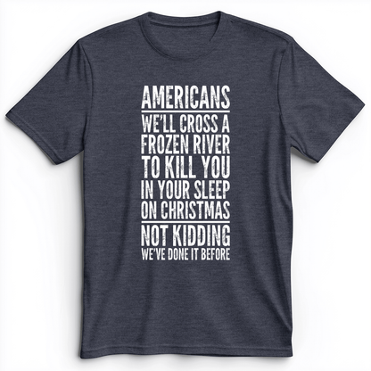 Cross A River on XMas Premium Tee Heather Navy / S