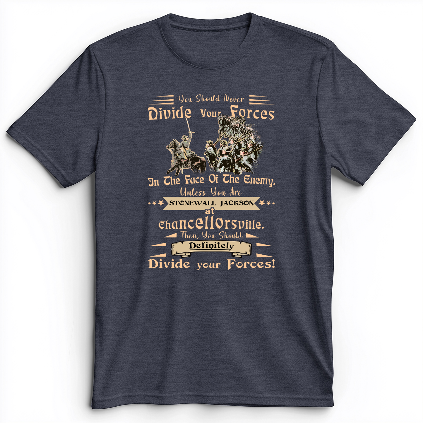 Dividing Forces Premium Tee Heather Navy / S