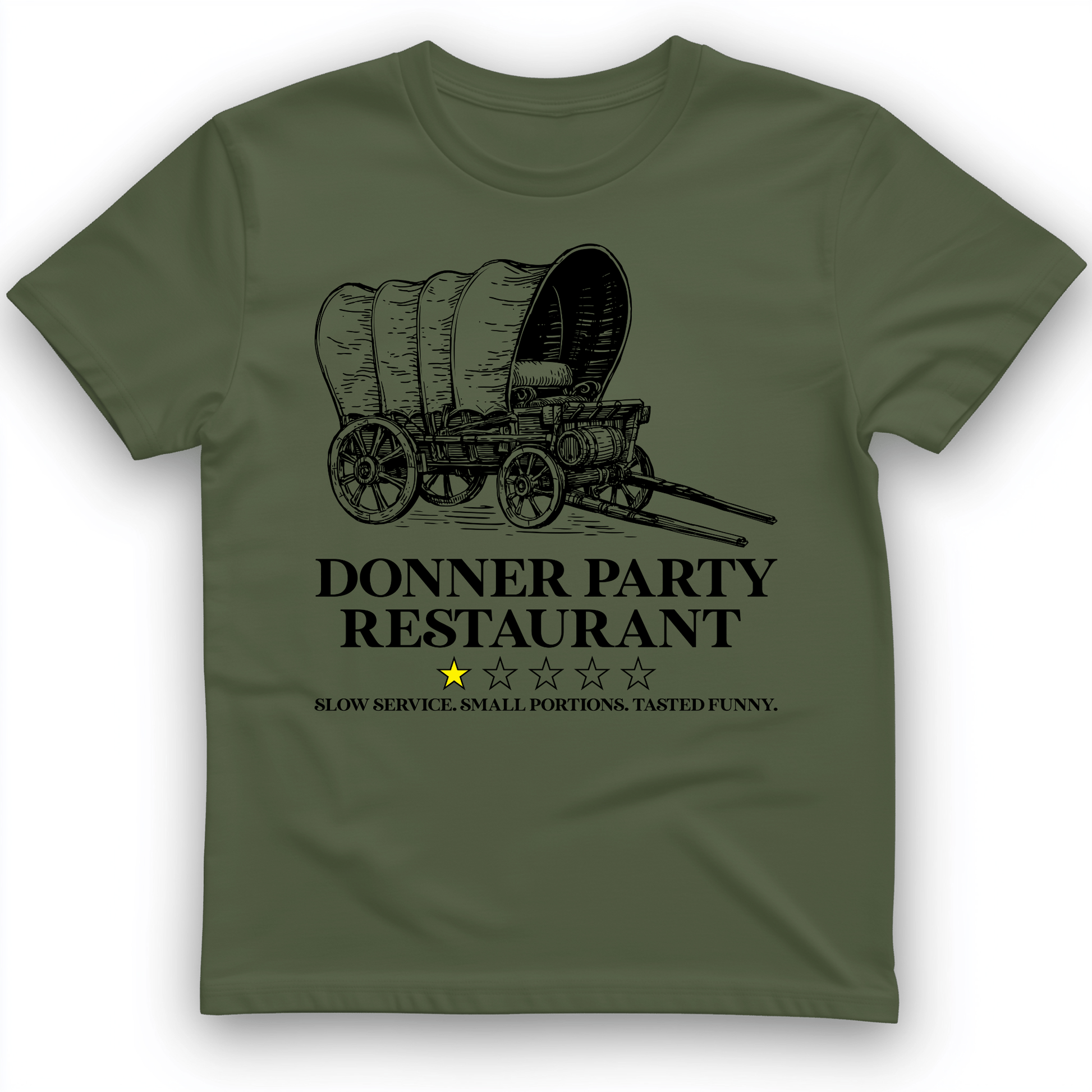 Donner Party Restaurant Review T-Shirt Military Green / S