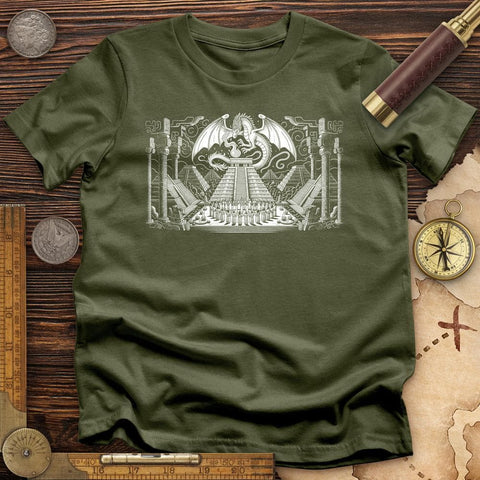Dragon Skull Black And White Poste T-Shirt Military Green / S