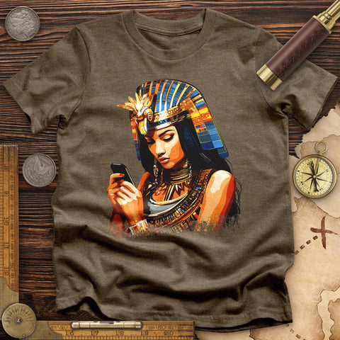 Egyptian Goddess Texting High Quality Tee Heather Olive / S