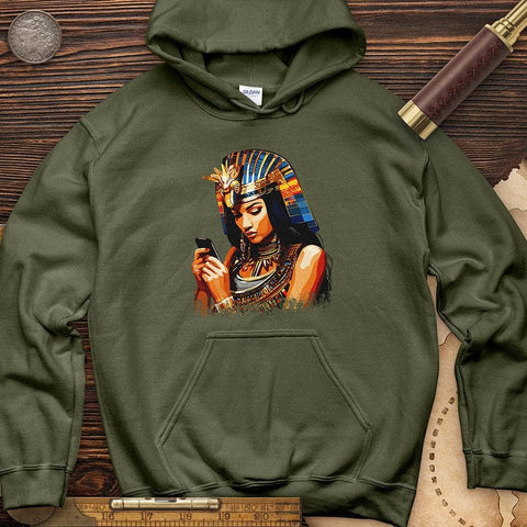 Egyptian Goddess Texting Hoodie Military Green / S