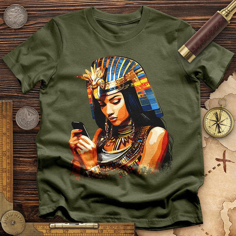 Egyptian Goddess Texting T-Shirt Military Green / S