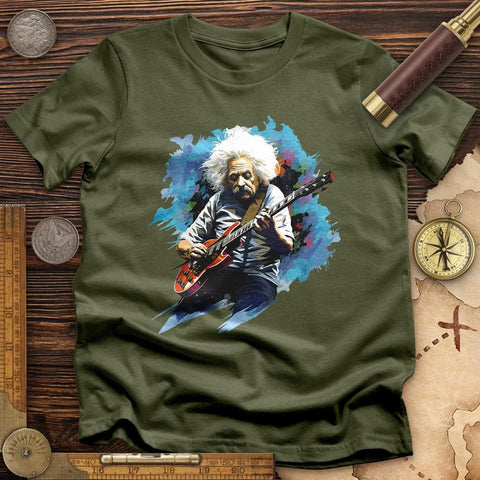 Einstein Playing Guitar T-Shirt Military Green / S