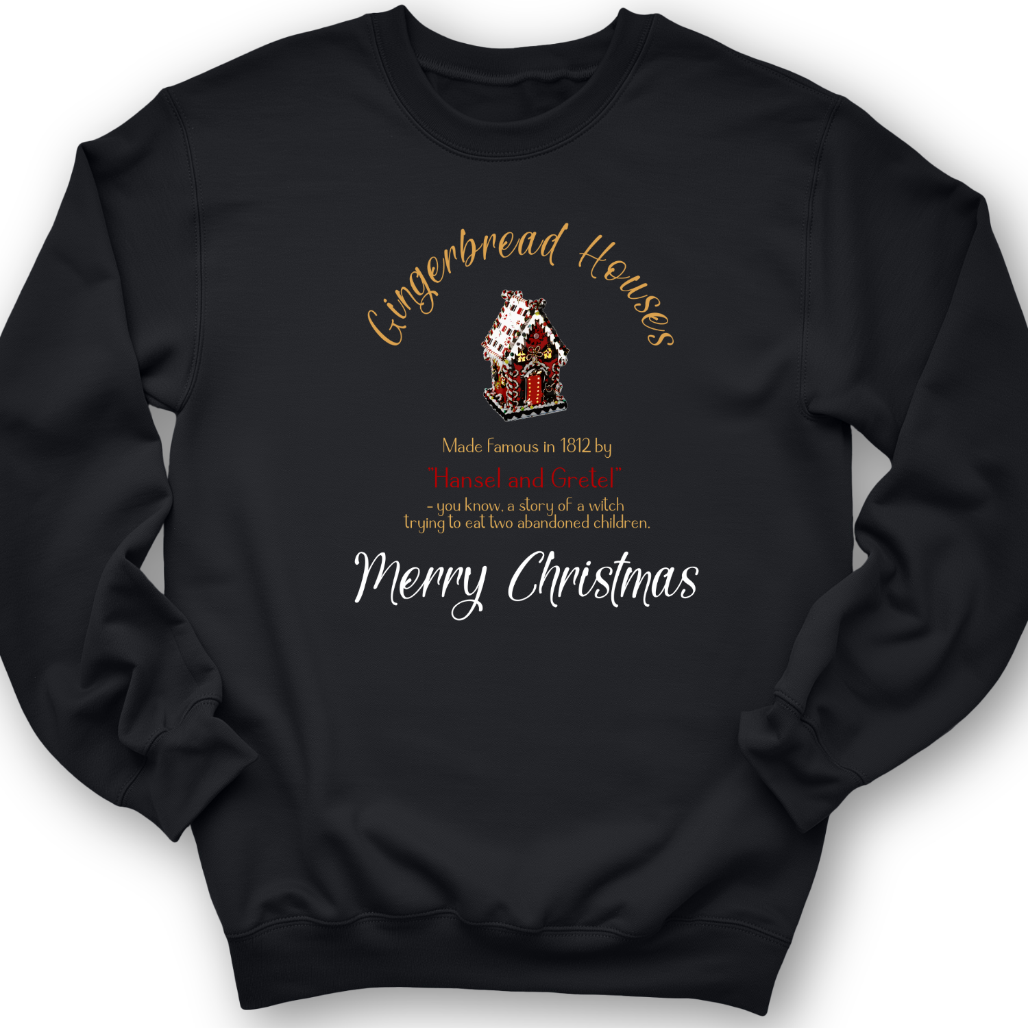 Gingerbread House Crewneck Black / S