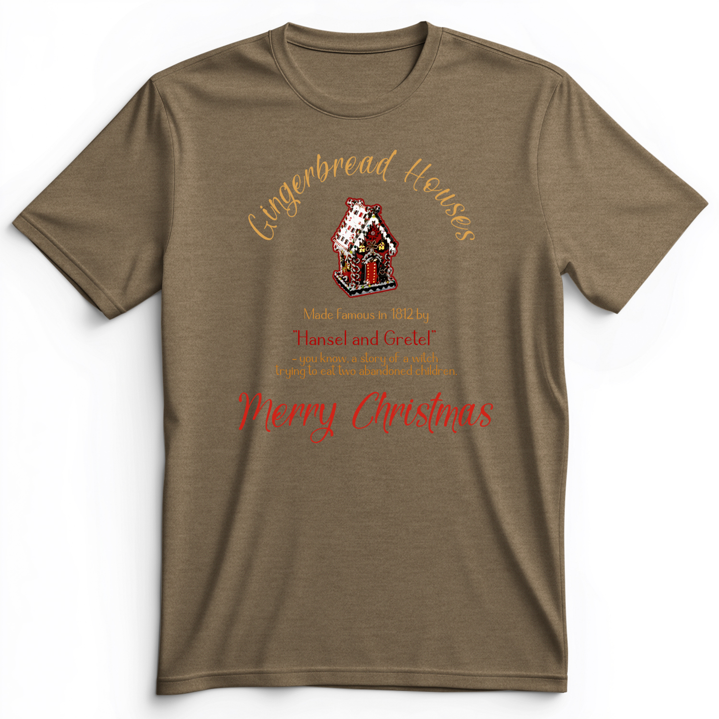Gingerbread House Premium Tee Heather Olive / S