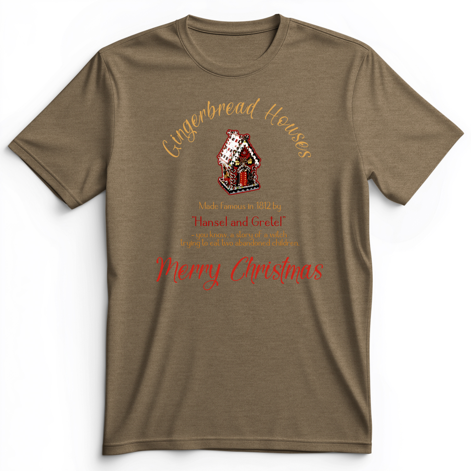 Gingerbread House Premium Tee Heather Olive / S