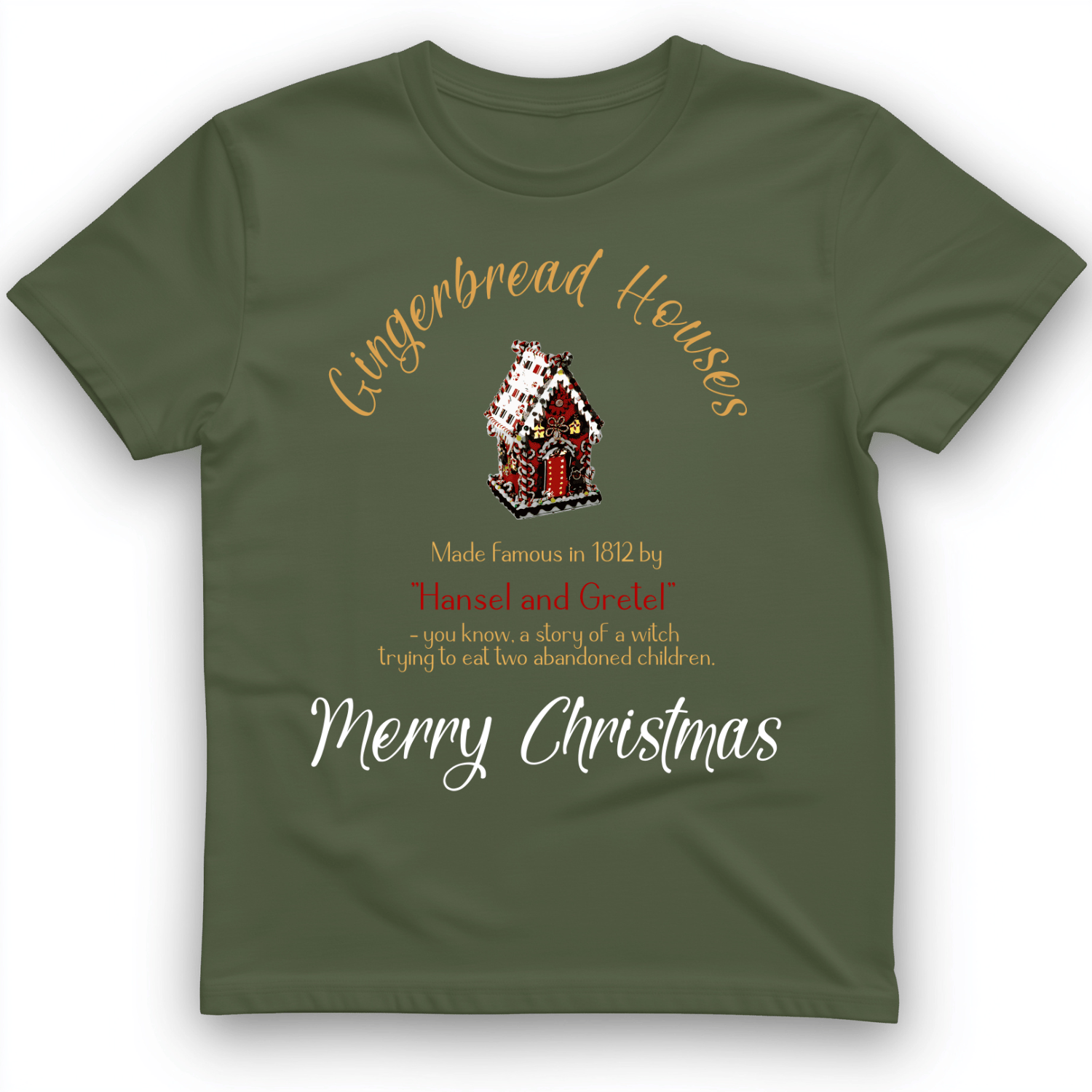Gingerbread House T-Shirt Military Green / S