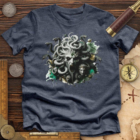 Haunting Medusa With Snake High Quality Tee Heather Navy / S