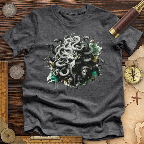 Haunting Medusa With Snake High Quality Tee Dark Grey Heather / S