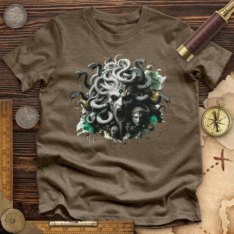 Haunting Medusa With Snake High Quality Tee Heather Olive / S