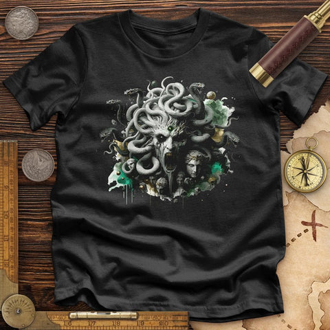 Haunting Medusa With Snake High Quality Tee Black / S