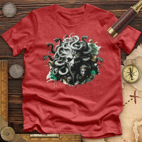 Haunting Medusa With Snake High Quality Tee Heather Red / S