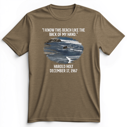 I Know This Beach Premium Tee Heather Olive / S