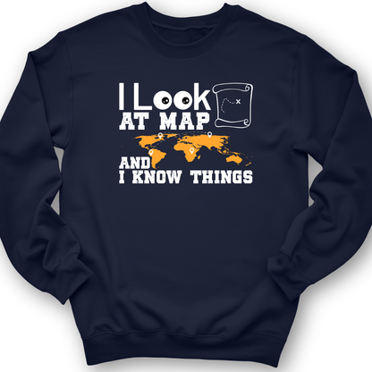 I Look at Maps and I Know Things Crewneck Navy / S