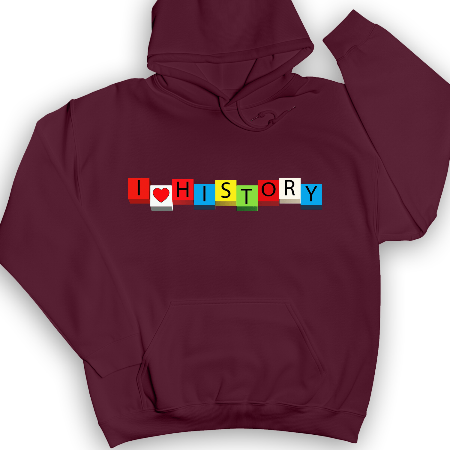 I Love History Blocks Hoodie Maroon / S