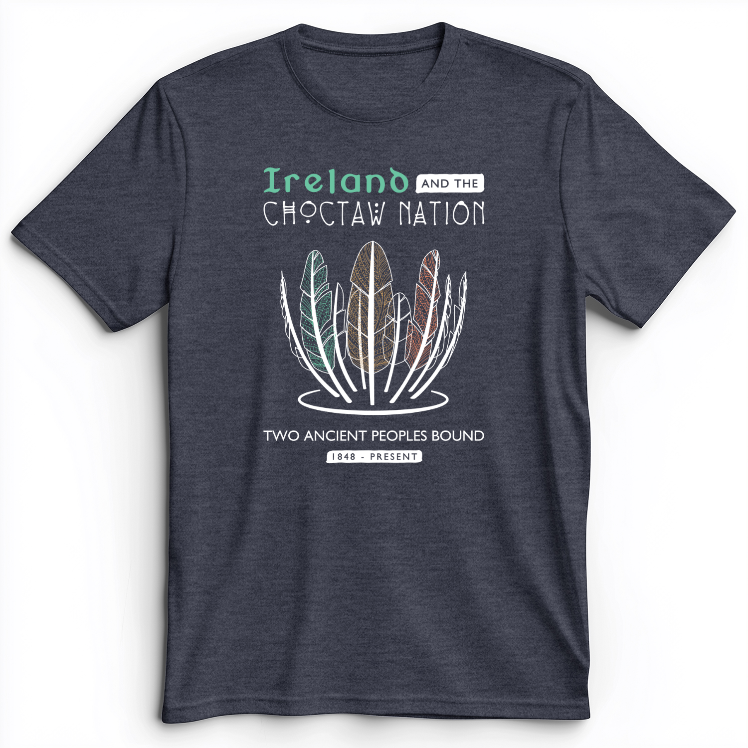 Irish-Choctaw Friendship Premium Tee Heather Navy / S