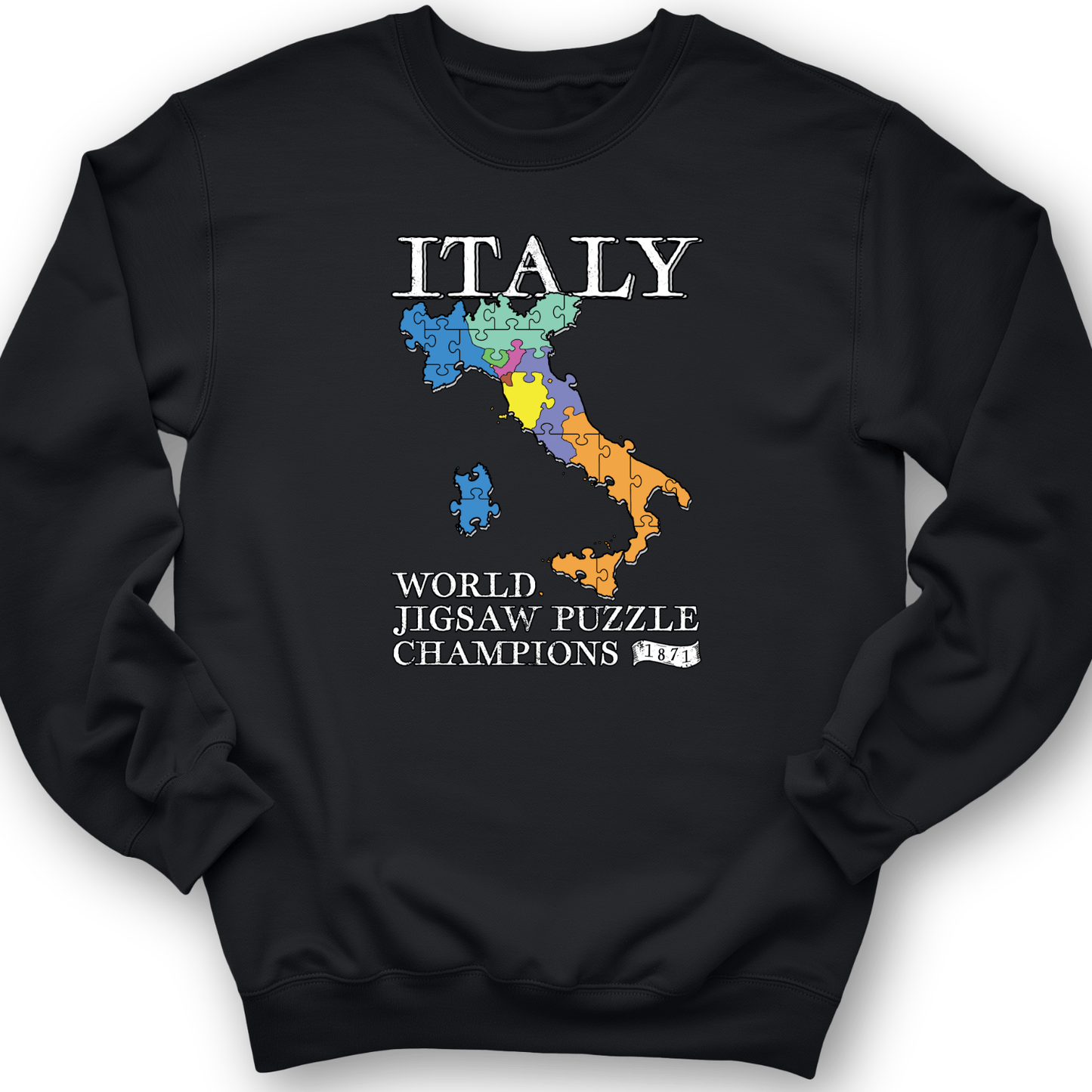 Italy Jigsaw Puzzle Crewneck Black / S