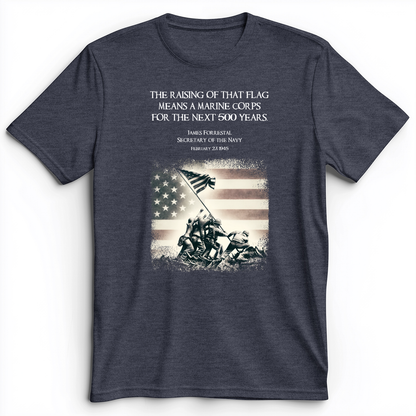 Iwo Jima Flag Premium Tee Heather Navy / S