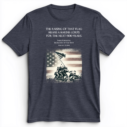 Iwo Jima Flag Premium Tee Heather Navy / S