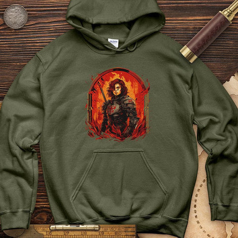 Joan of Ark on Fire Hoodie Military Green / S