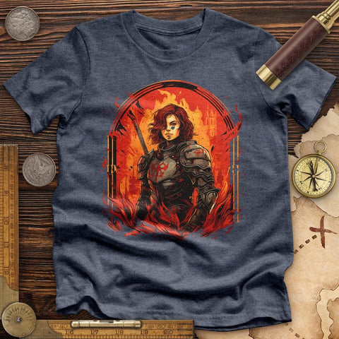 Joan of Ark on Fire Premium Quality Tee Heather Navy / S