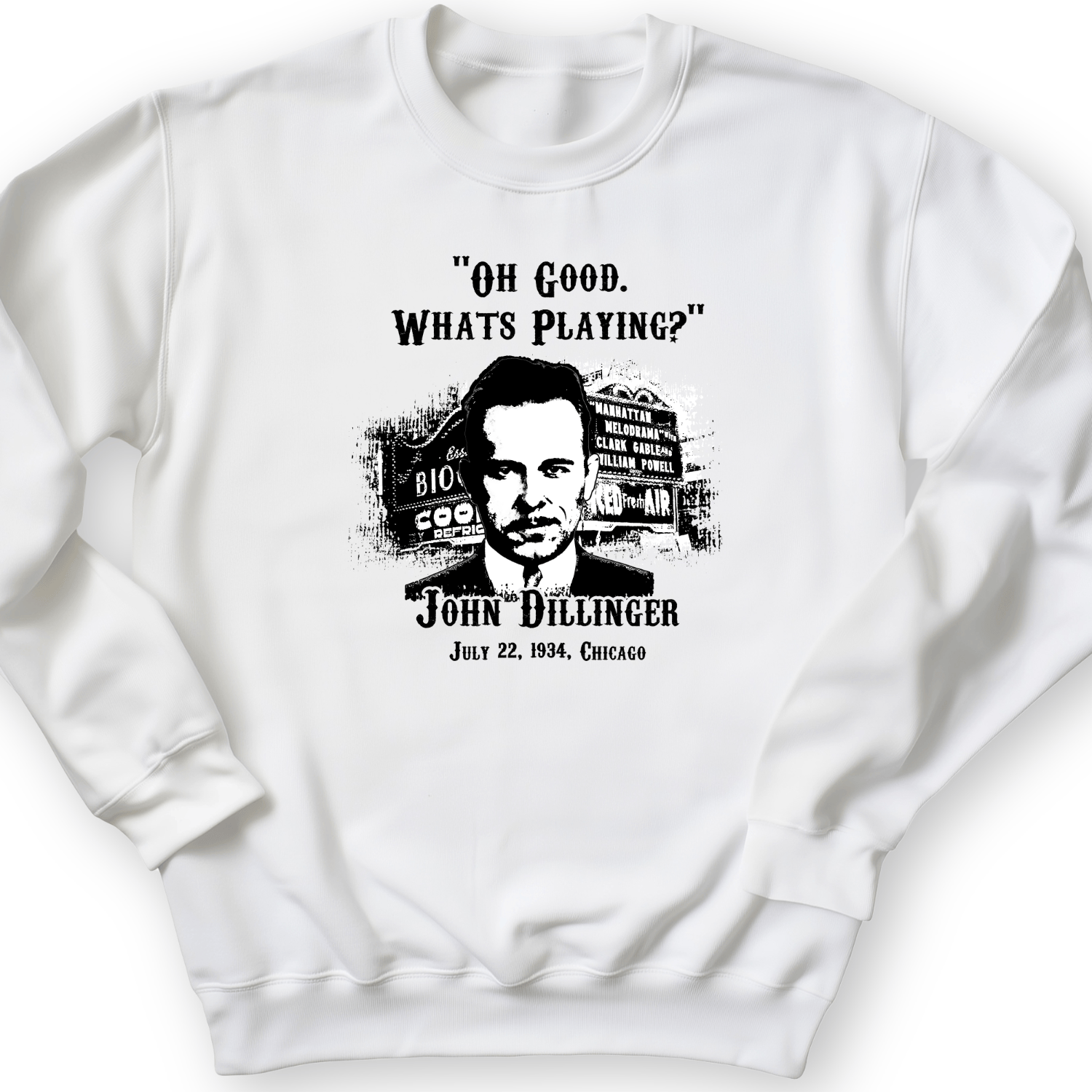 John Dillinger Let's Go To Movies Crewneck White / S