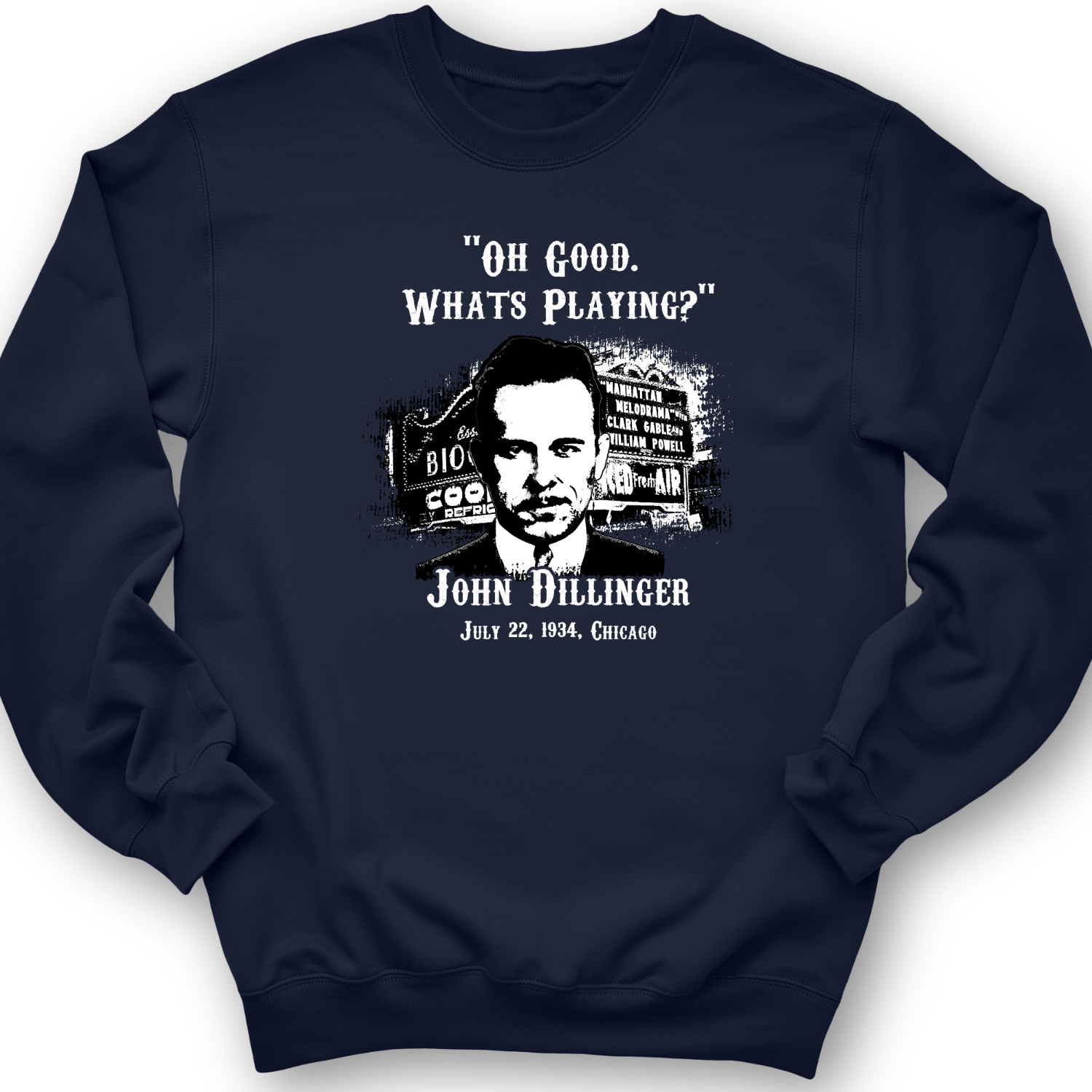 John Dillinger Let's Go To Movies Crewneck Navy / S