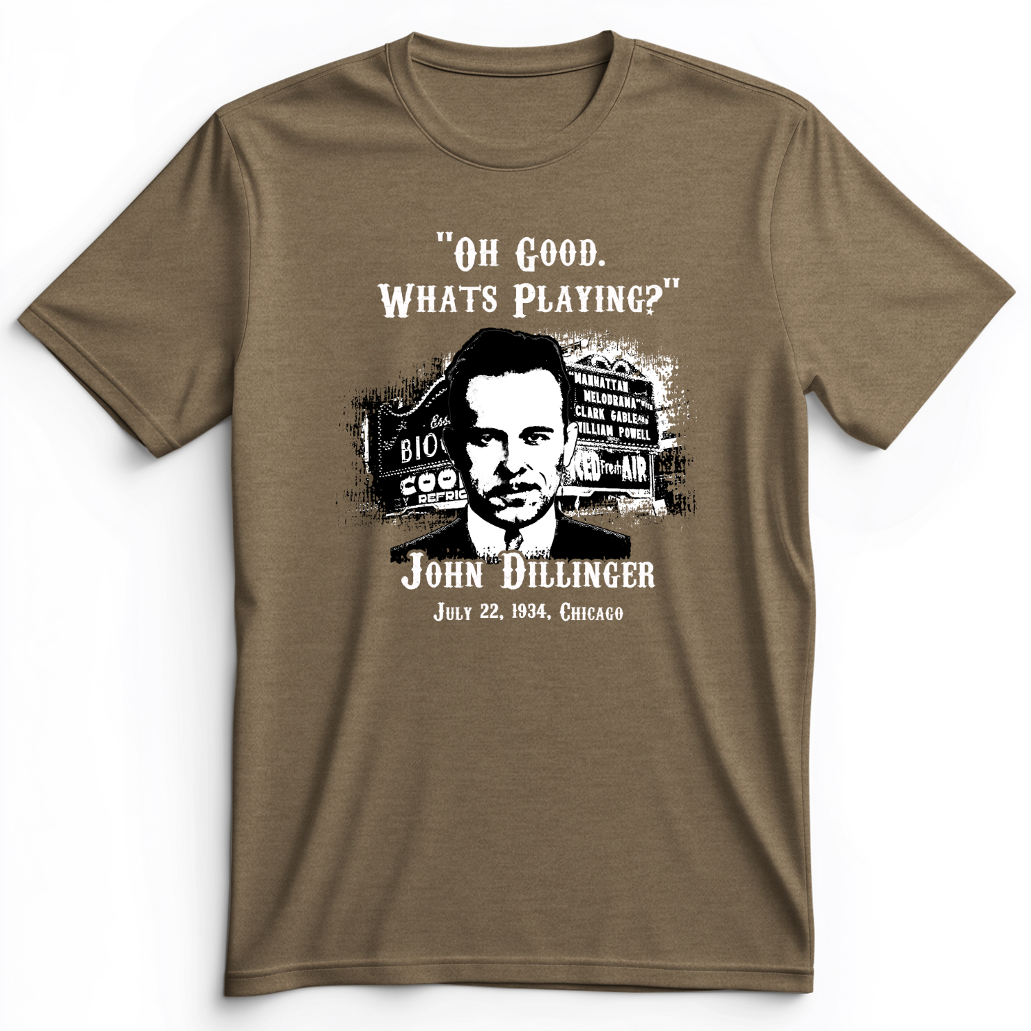 John Dillinger Let's Go To Movies Premium Tee Heather Olive / S