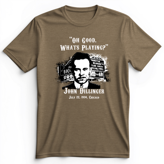 John Dillinger Let's Go To Movies Premium Tee Heather Olive / S