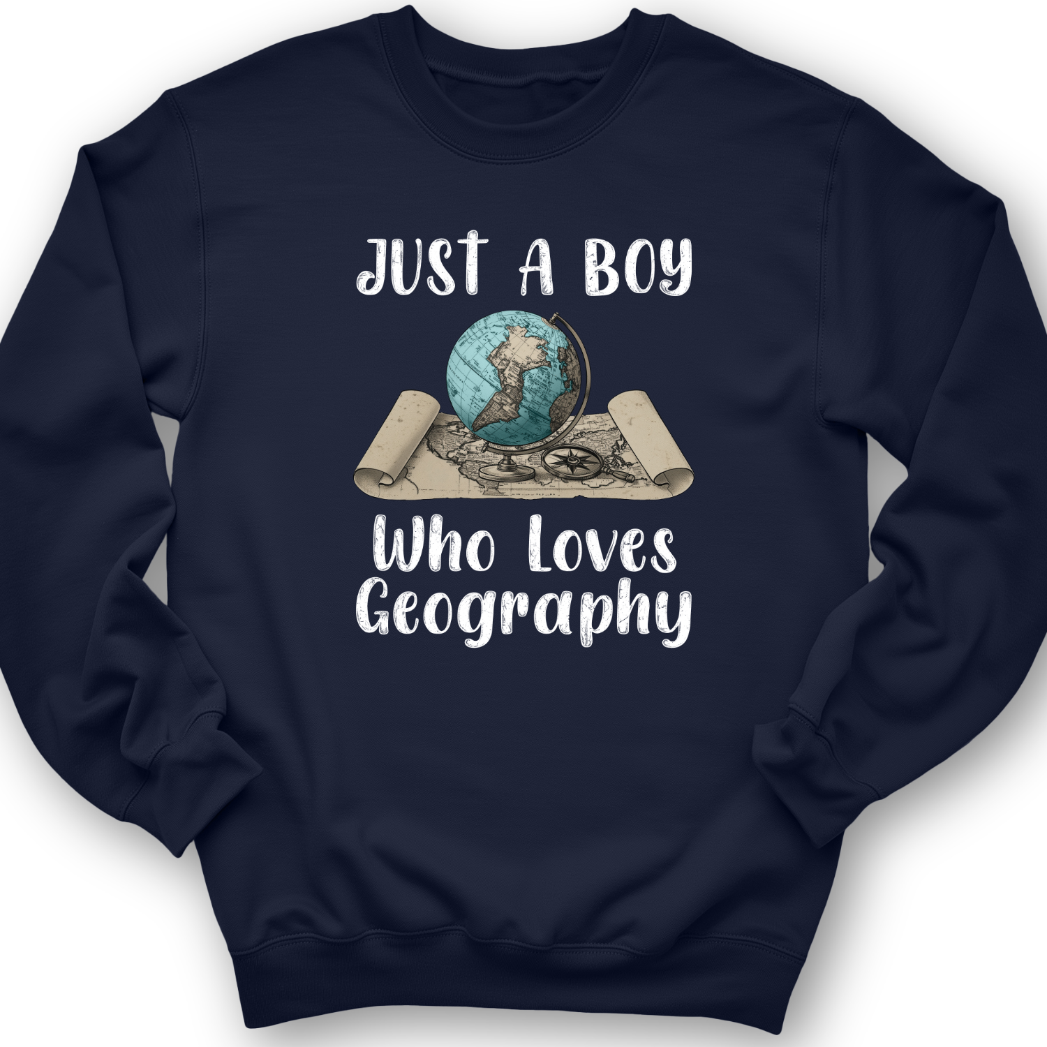 Just a Boy Who Loves Geography Crewneck Navy / S
