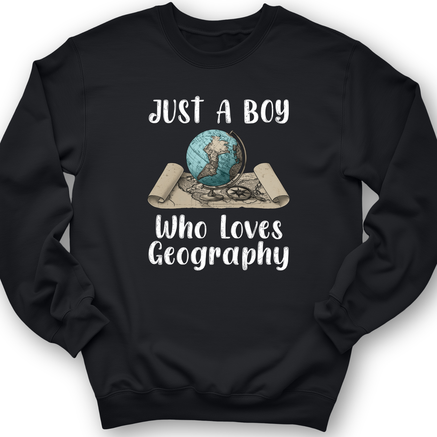 Just a Boy Who Loves Geography Crewneck Black / S