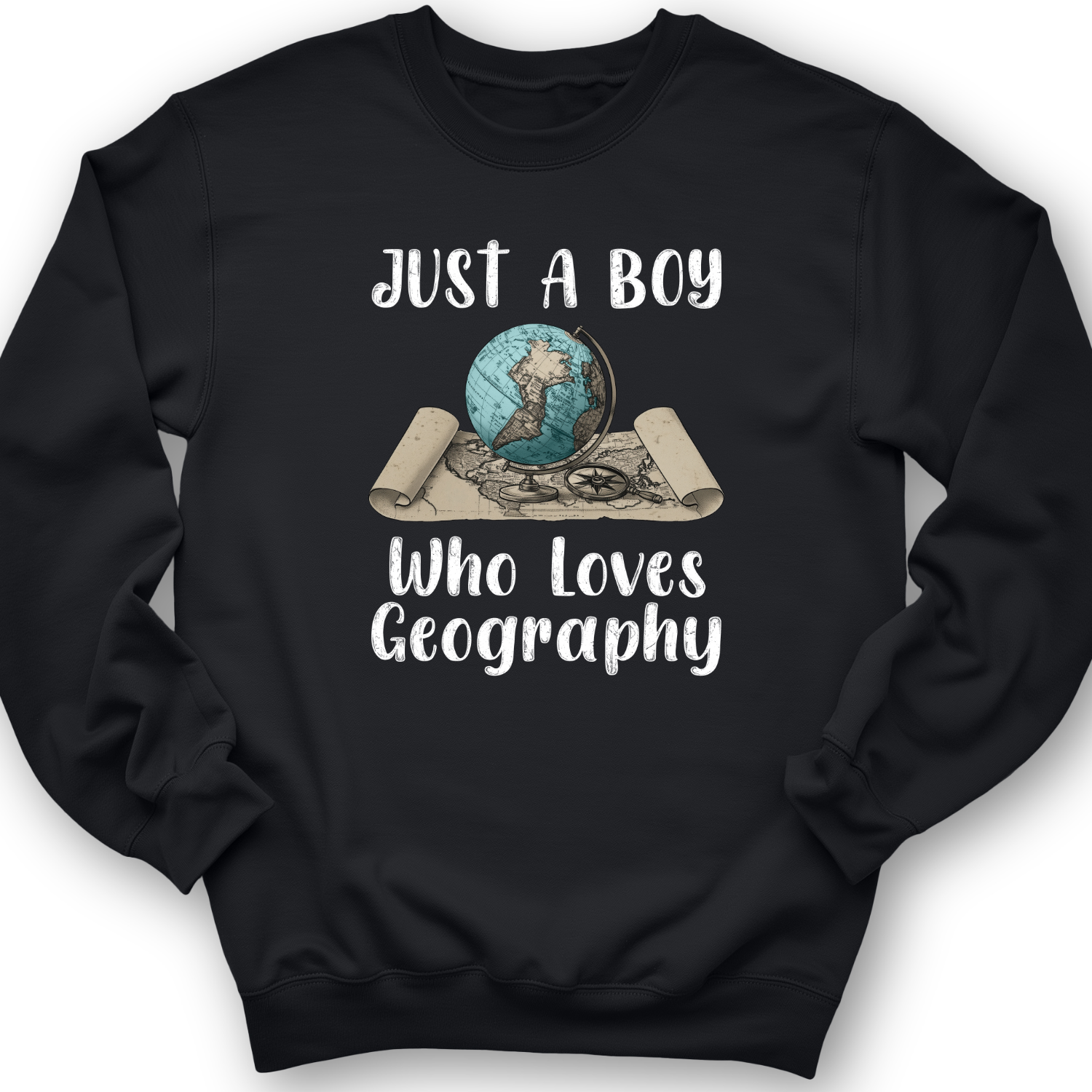 Just a Boy Who Loves Geography Crewneck Black / S