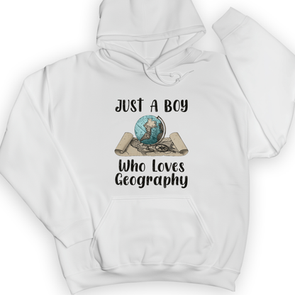 Just a Boy Who Loves Geography Hoodie White / S