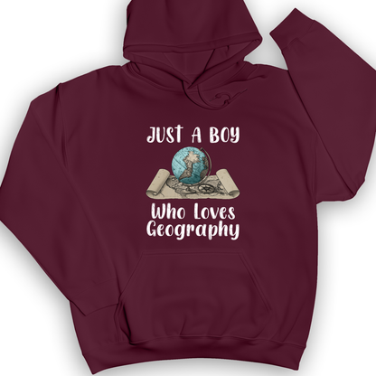 Just a Boy Who Loves Geography Hoodie Maroon / S