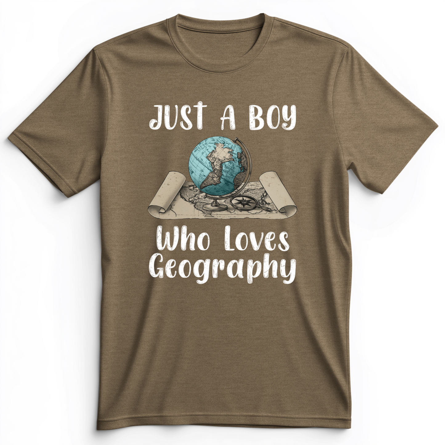 Just a Boy Who Loves Geography Premium Tee Heather Olive / S