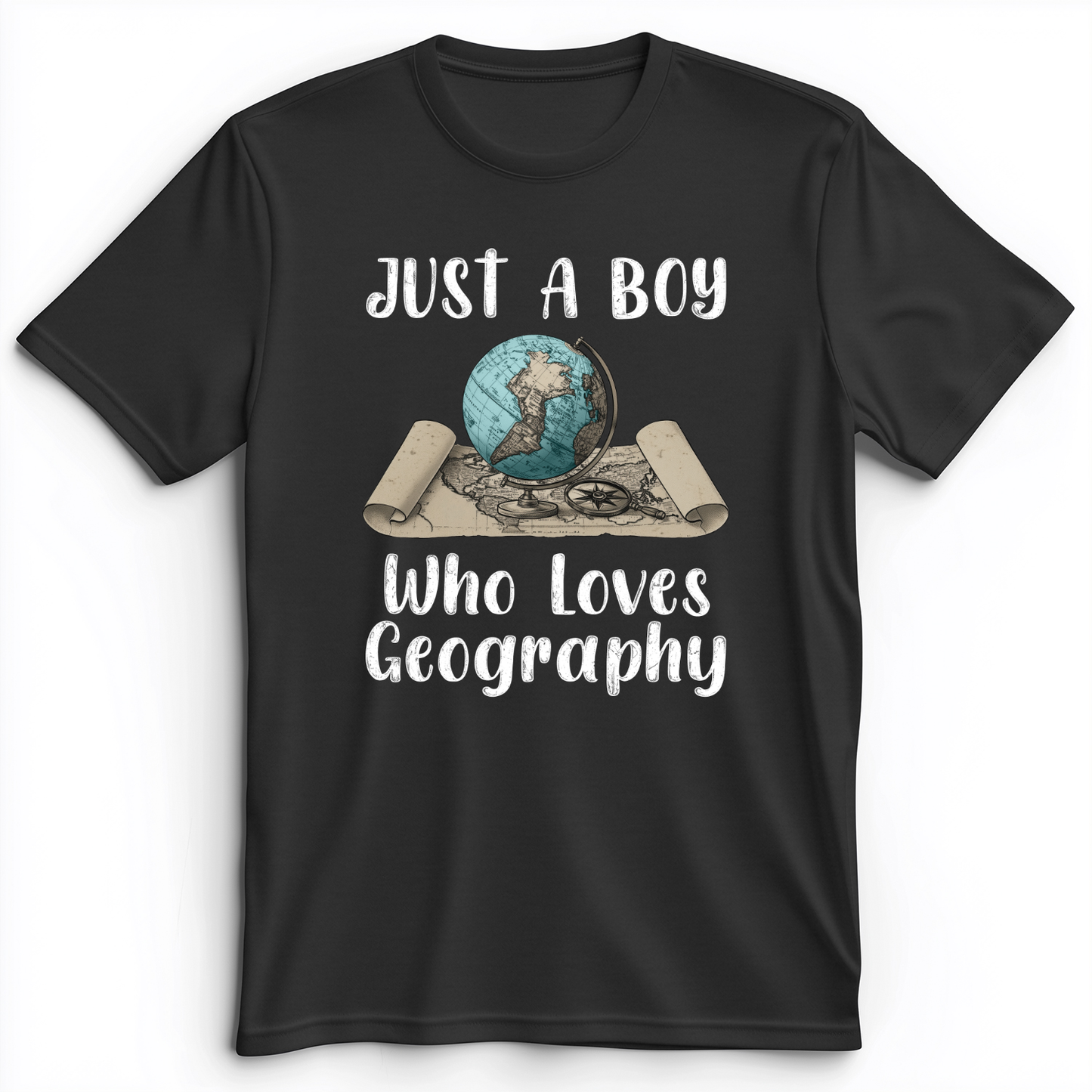 Just a Boy Who Loves Geography Premium Tee Dark Grey Heather / S