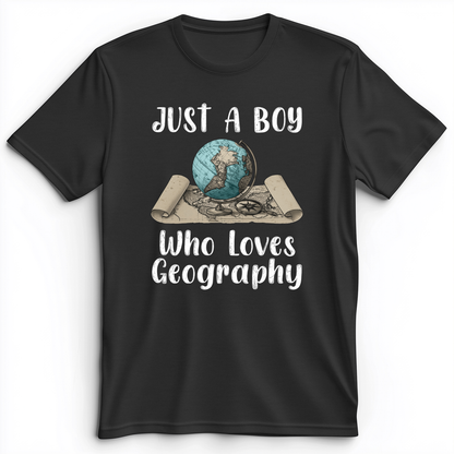 Just a Boy Who Loves Geography Premium Tee Dark Grey Heather / S
