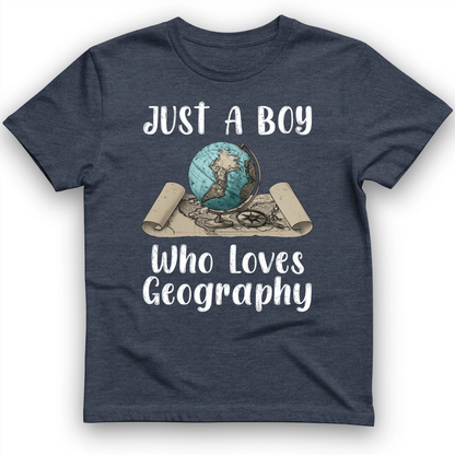 Just a Boy Who Loves geography T-Shirt Heather Navy / S