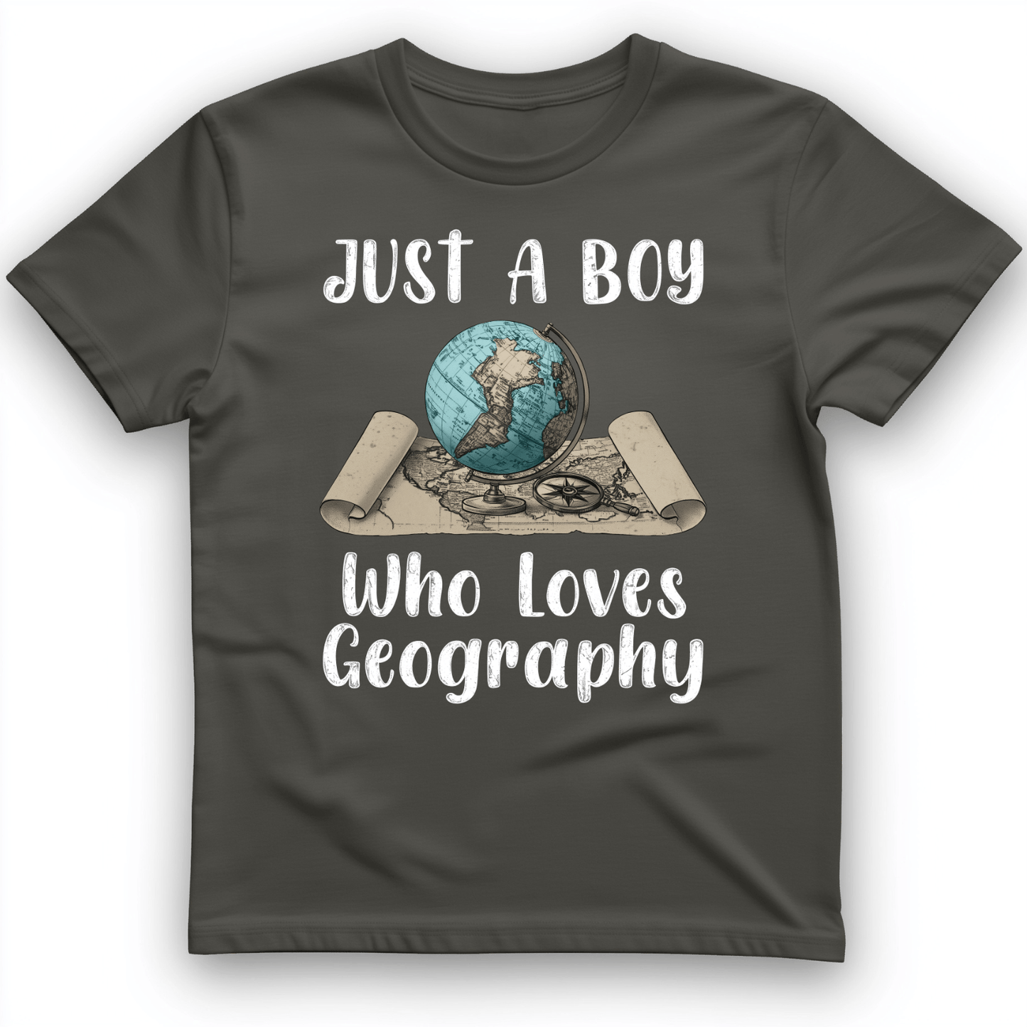 Just a Boy Who Loves geography T-Shirt Charcoal / S