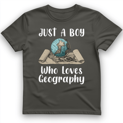 Just a Boy Who Loves geography T-Shirt Charcoal / S