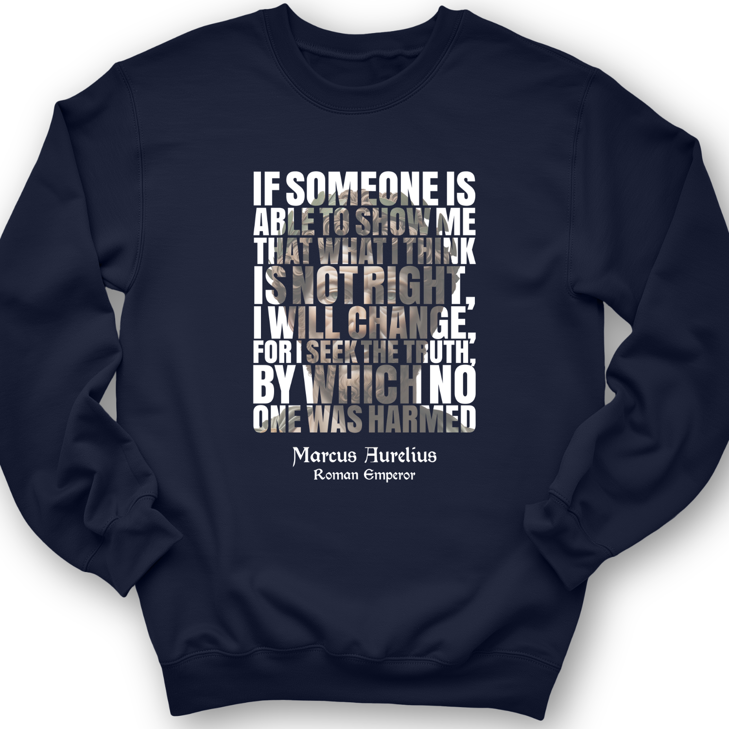 Marcus Aurelius Quote Crewneck Navy / S