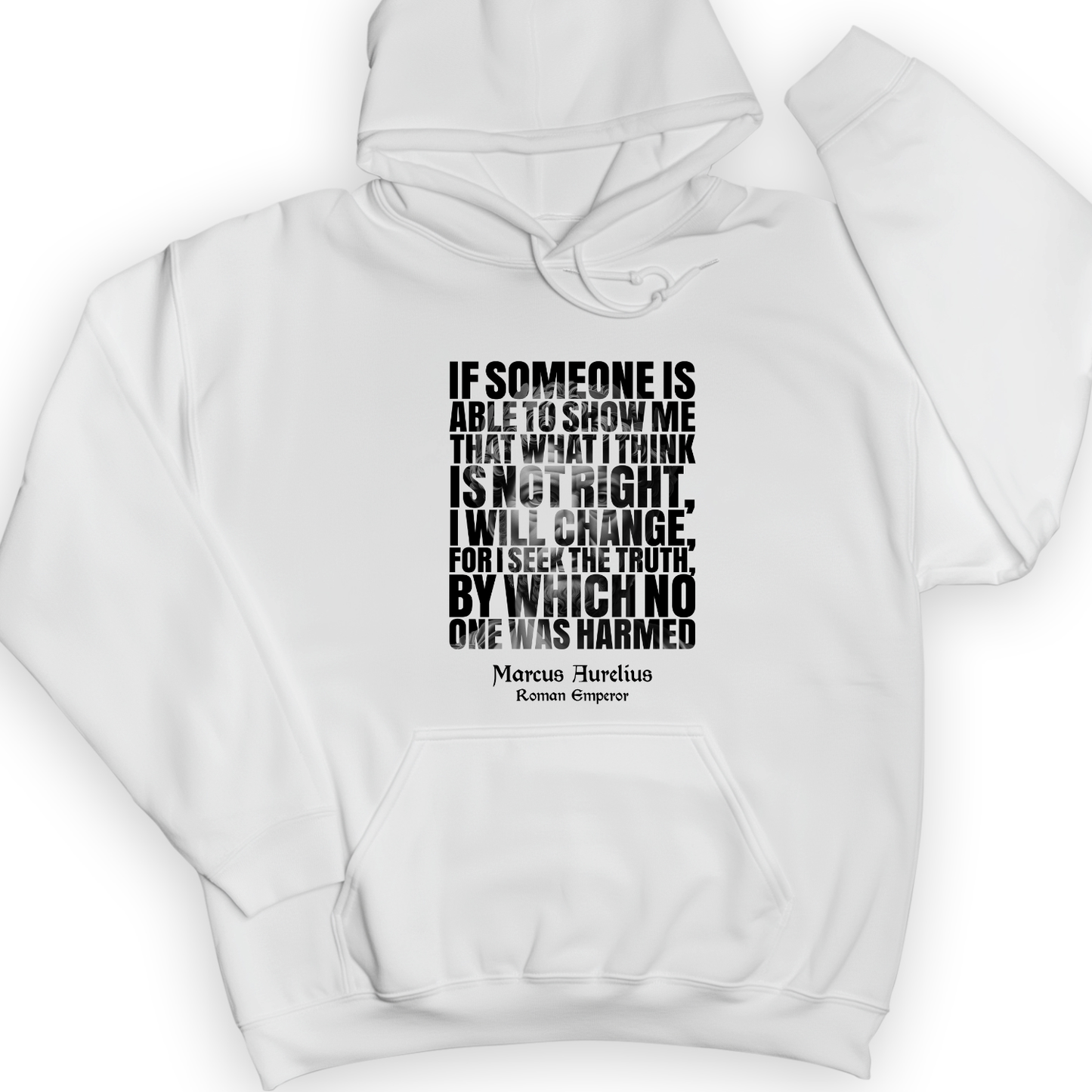Marcus Aurelius Quote Hoodie White / S