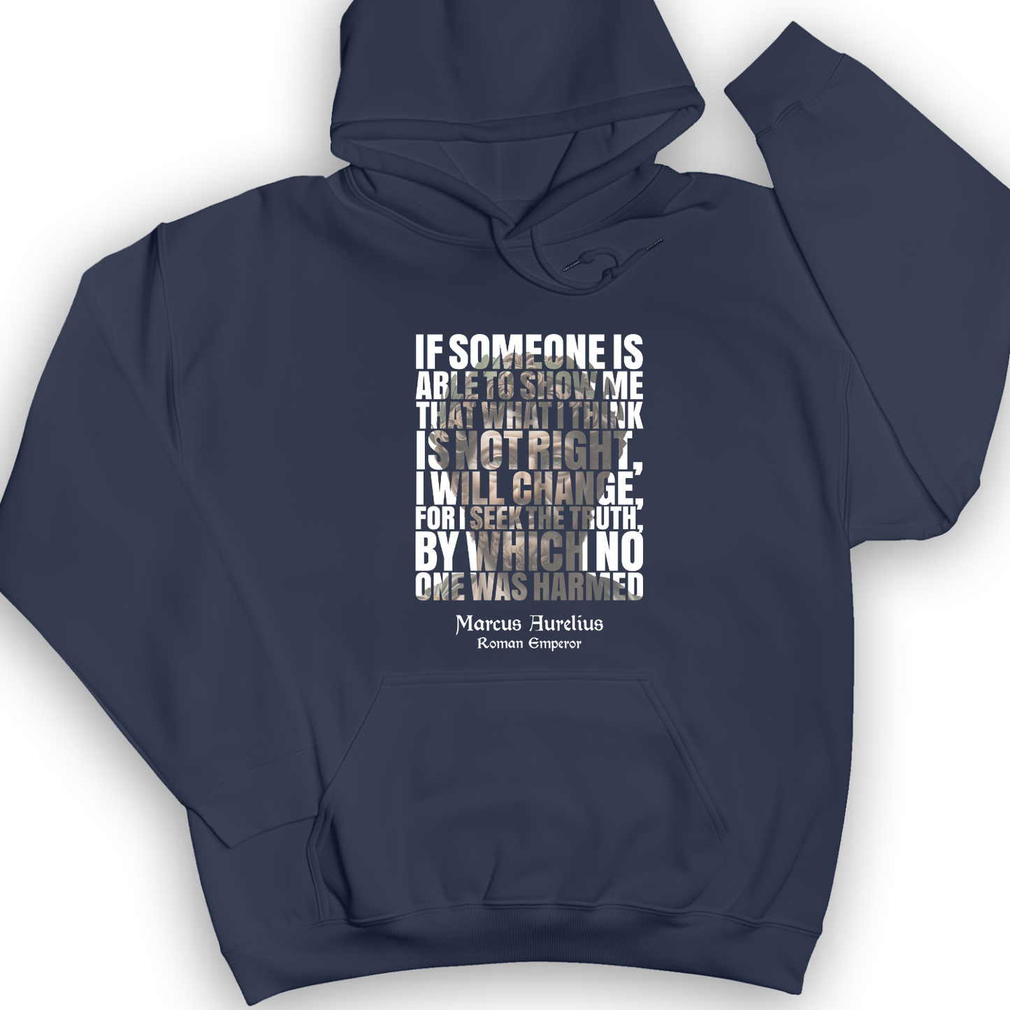 Marcus Aurelius Quote Hoodie Navy / S