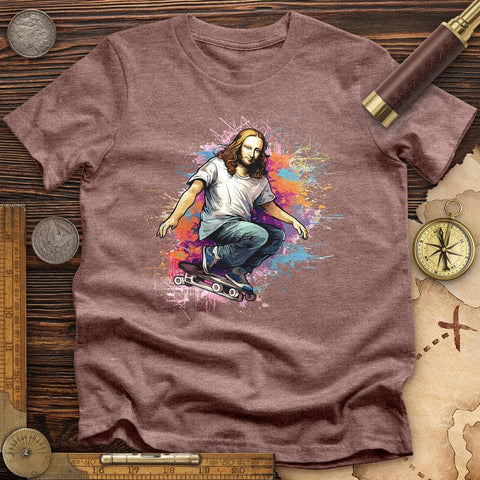 Mona Lisa Skateboard High Quality Tee Heather Mauve / S