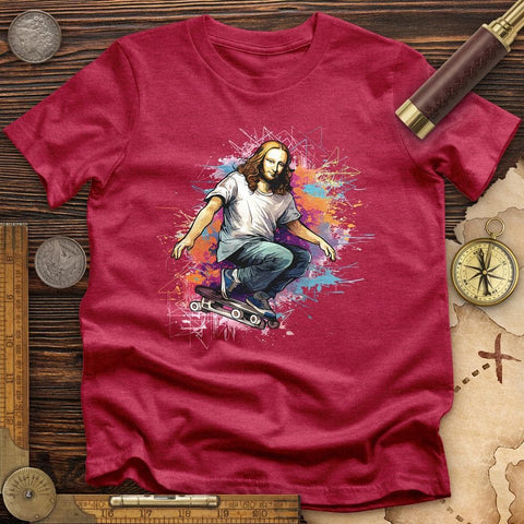 Mona Lisa Skateboard High Quality Tee Heather Red / S