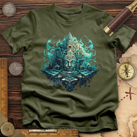 Mysterious Aztec Temple T-Shirt Military Green / S