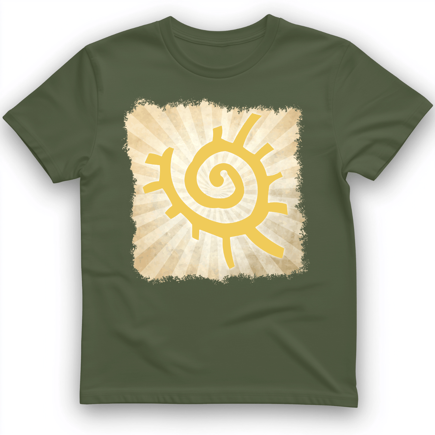 Native American Sun Symbol T-Shirt Military Green / S