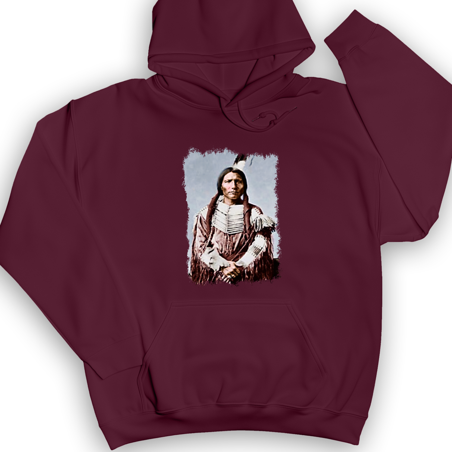 Native American Warrior Hoodie Maroon / S